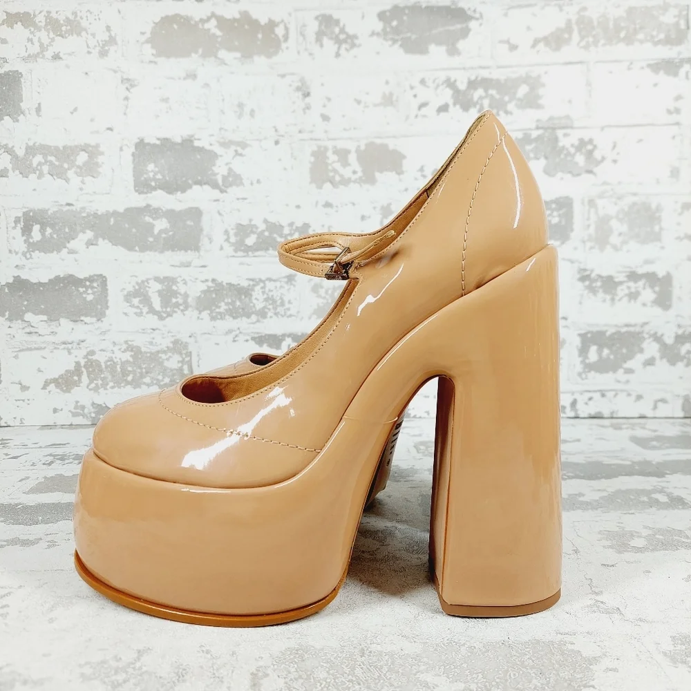 New Schutz Zayne New Pressego Tan Patent Leather Platform Mary Jane Pumps D1048